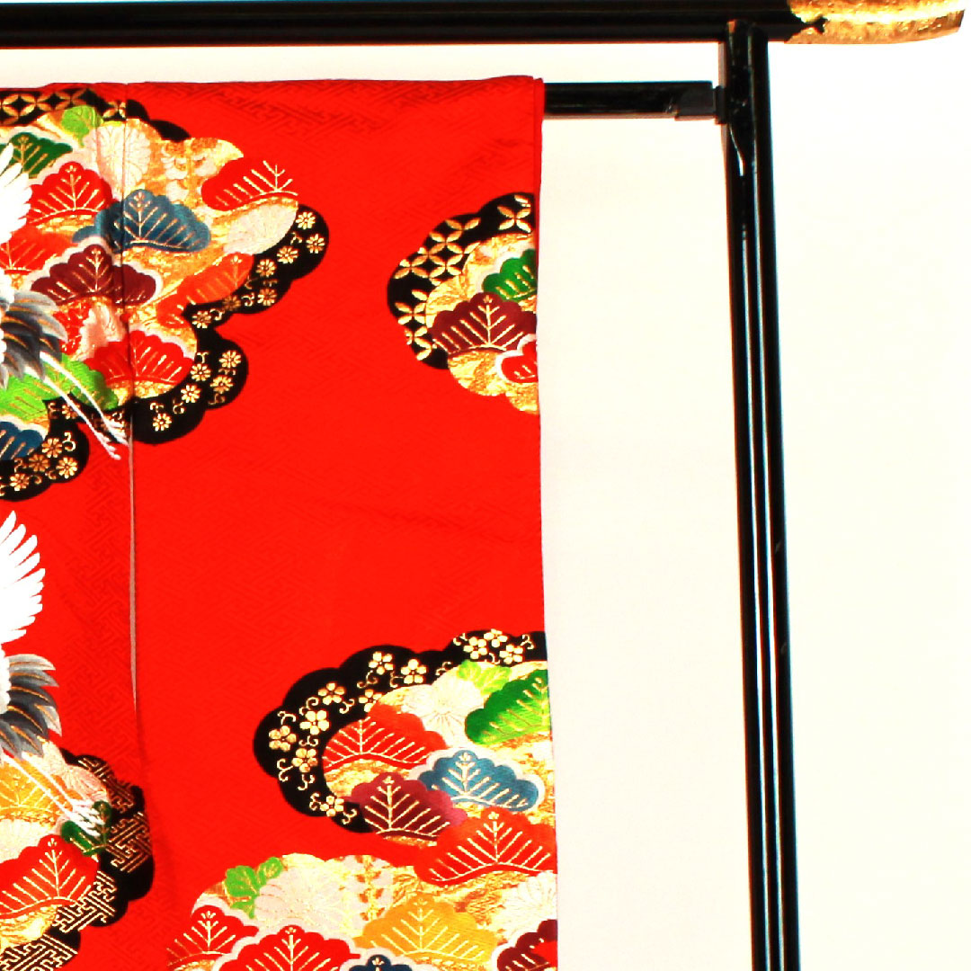 色打掛 身丈186cm 紗綾形 鶴 松 正絹 Sランク 袷 赤系 1110000112812