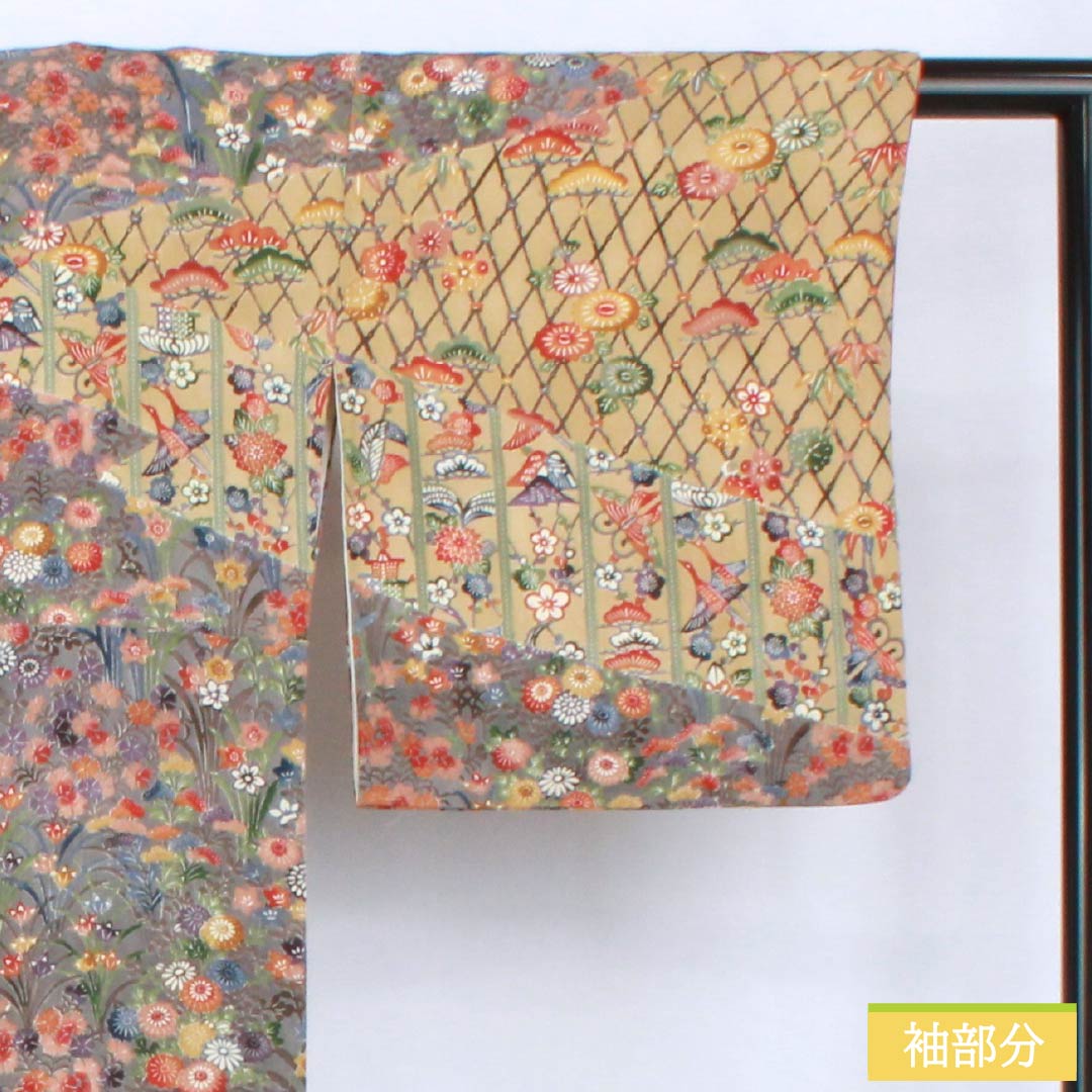 Houmongi Silk S Rank Awase Length 157cm Yuki 66.5cm Ash Purple and Blue Willow Gray Stenciled Dye Nishioka Tomoji Artist Piece Classical Pattern Multicolor 1112007682328