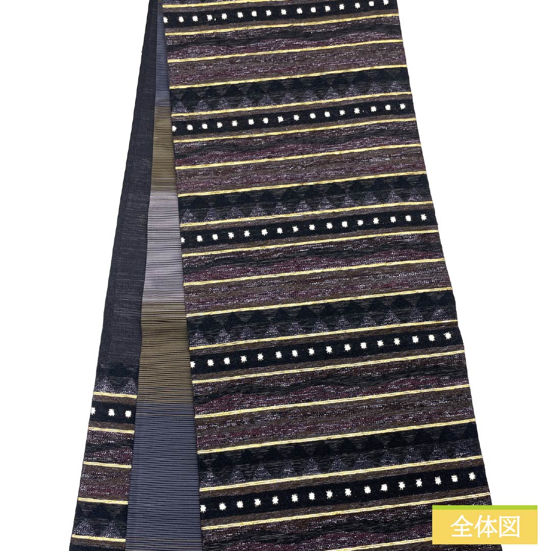 袋帯 正絹 横段 幾何学模様 帯丈444cm Sランク 六通 セミフォーマル グラデーション系 1123014832399