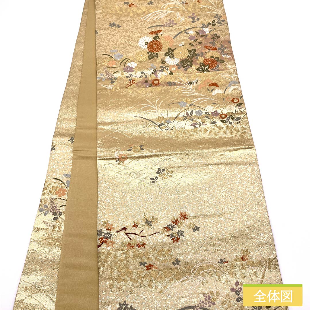 袋帯 正絹 四季の花 留袖用 帯丈428cm Sランク 六通 フォーマル 金系 1123014032321