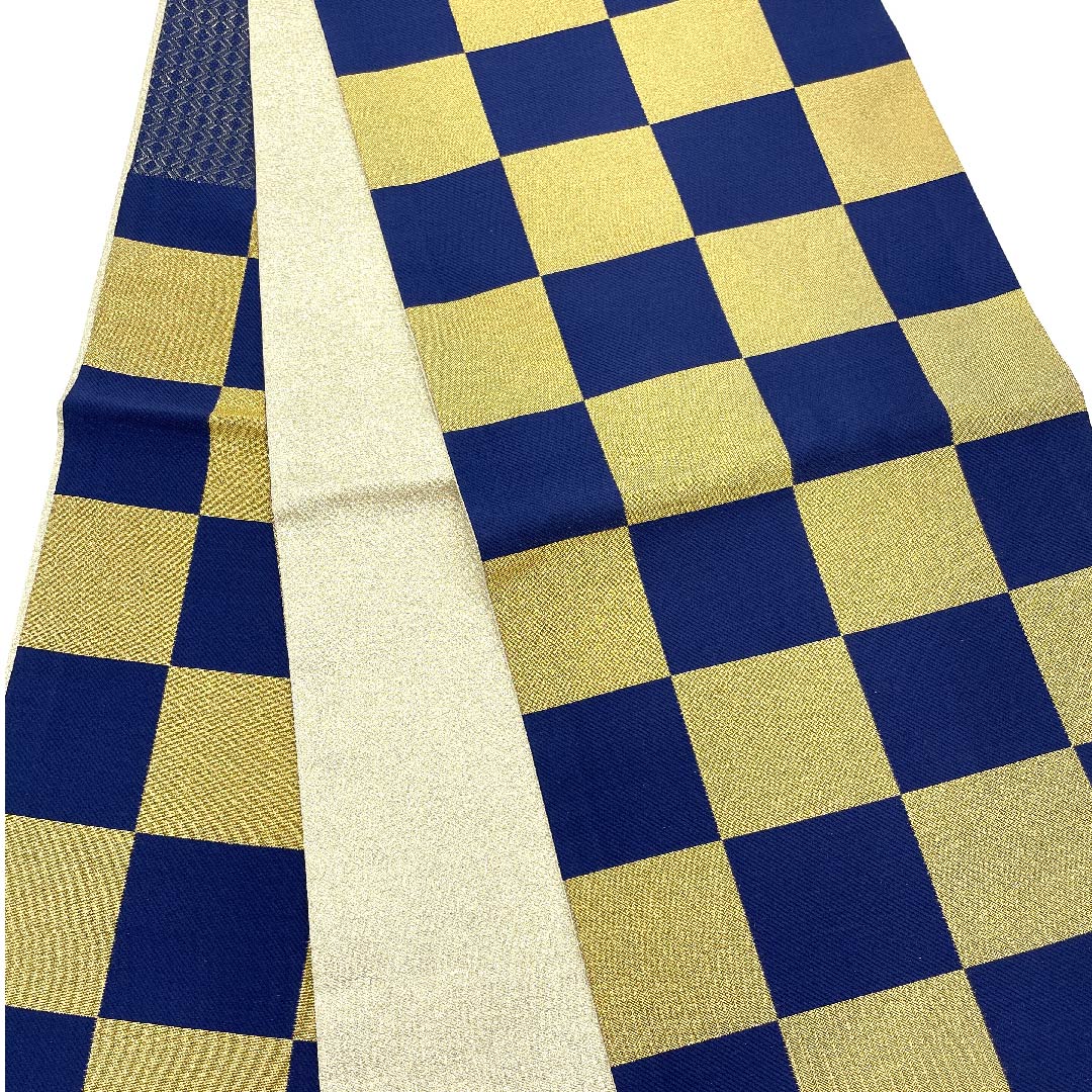 袋帯 金色 振袖用 市松 帯丈448cm 正絹 Sランク 六通 フォーマル 金系 1123006302321