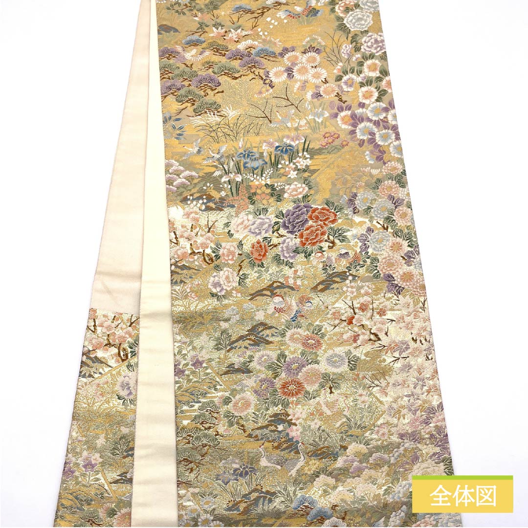 袋帯 正絹 Aランク 古典柄 留袖用 招宴花鳥文様 帯丈436cm 六通 フォーマル 金系 1123015503321