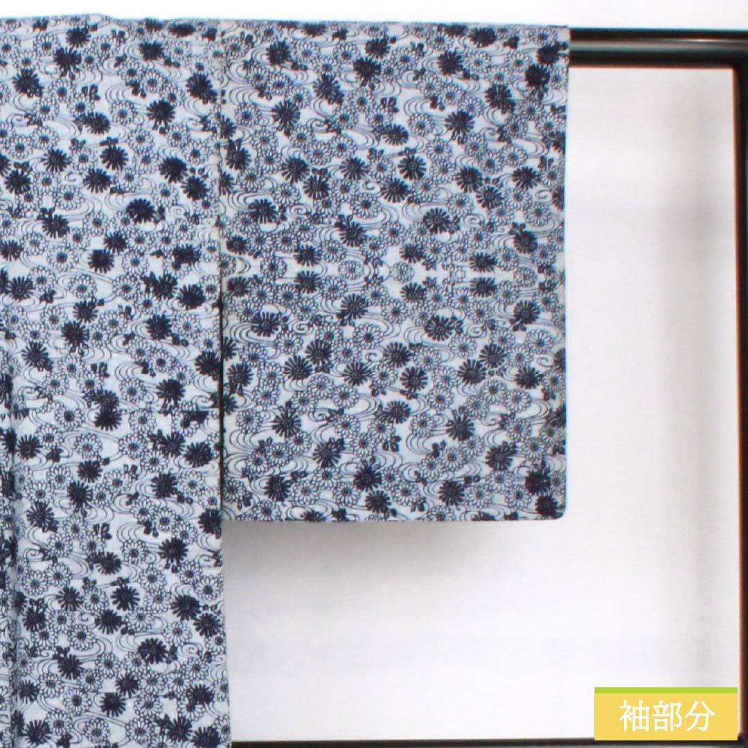 浴衣 木綿 身丈154cm 裄丈62cm Bランク 単衣 グレー系 水銀色（すいぎんいろ） 菊 流水 1118005914222