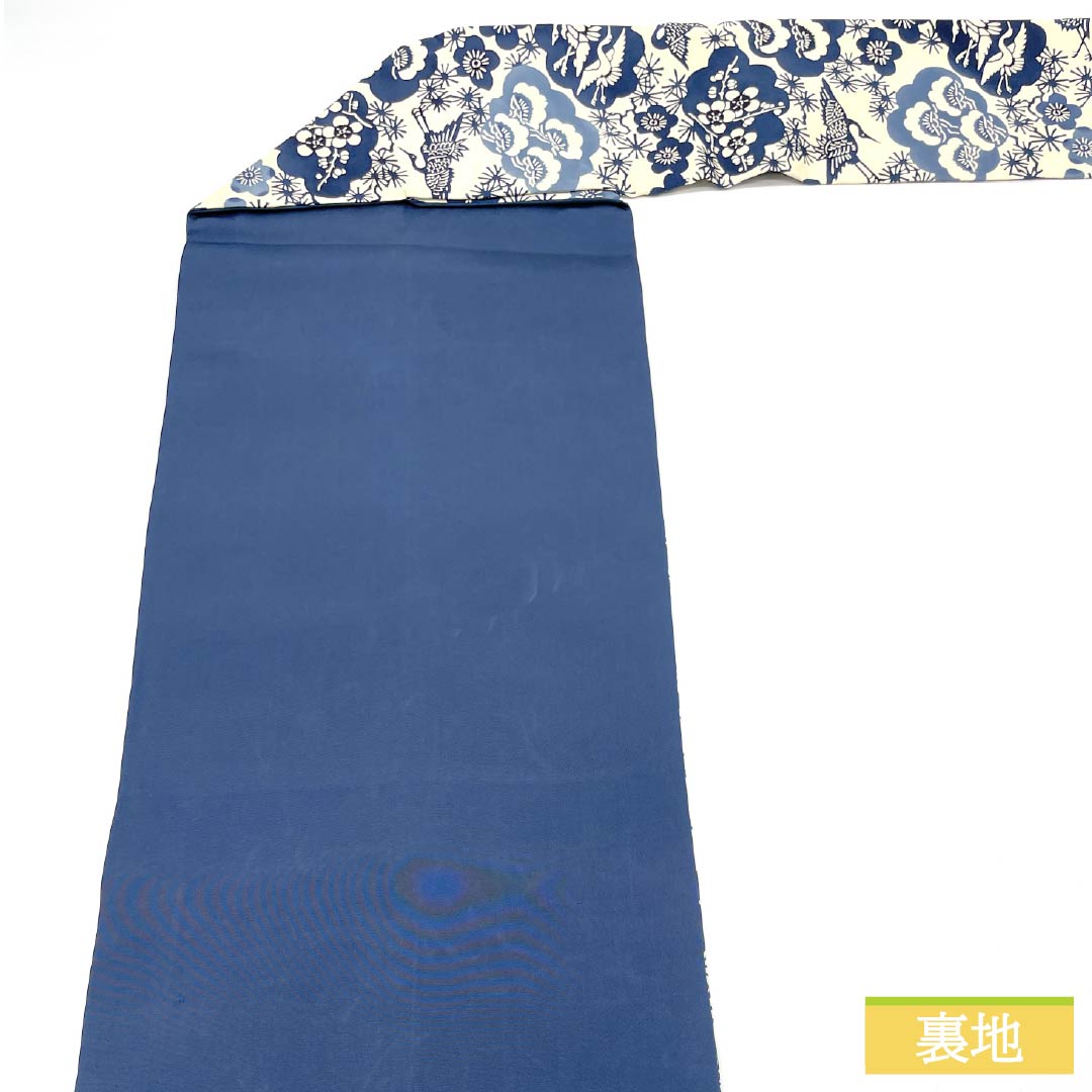 名古屋帯 韓藍色（からあいいろ） 京紅型 藍型調 梅 帯丈355cm 正絹 Sランク 全通 カジュアル 白系 1124006872311 名古屋仕立て