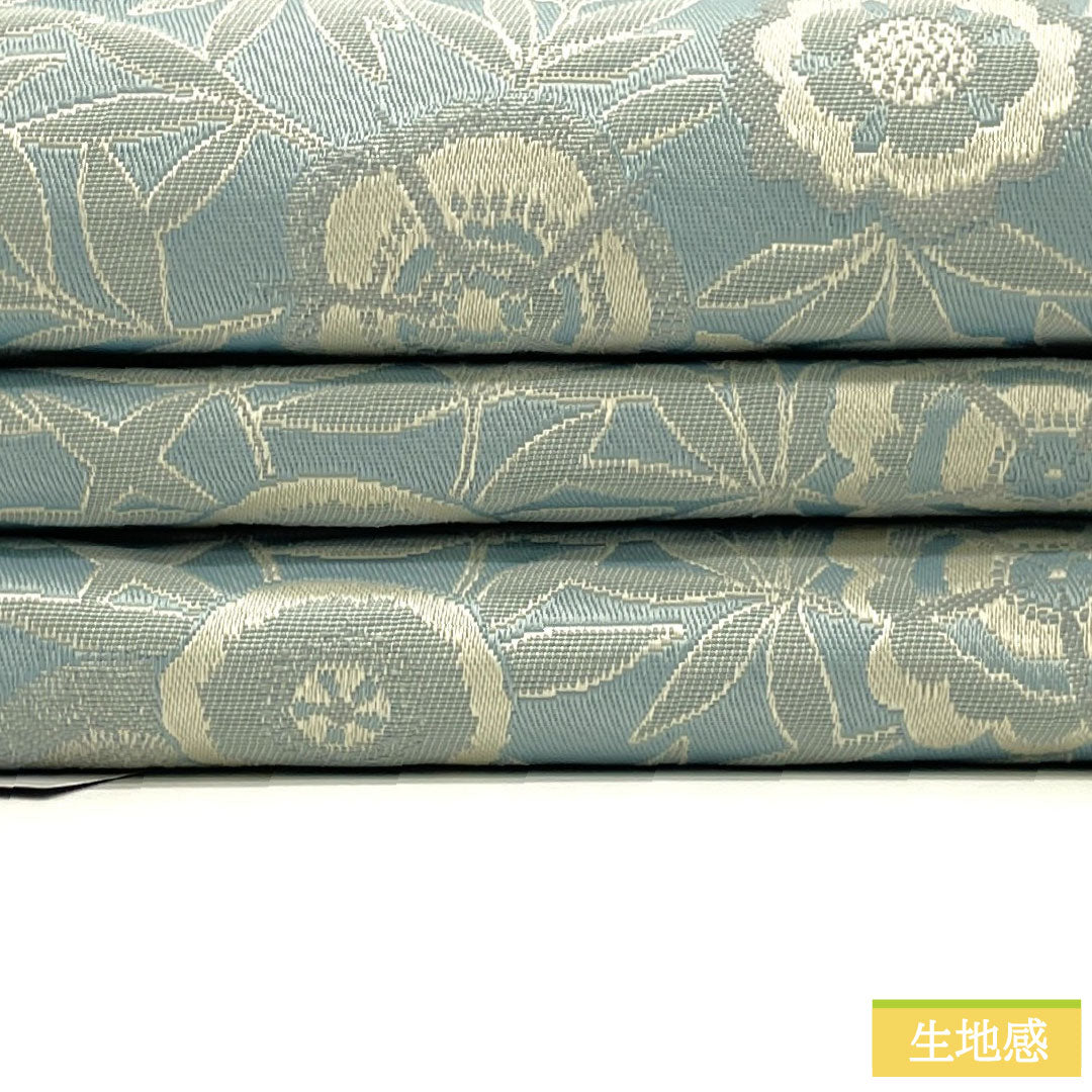 (New) Han-haba obi, polyester, New rank, aoni-biro (dark greenish-blue), floral, horizontal stripes, reversible, obi length 400cm, blue tones, 1125002521417