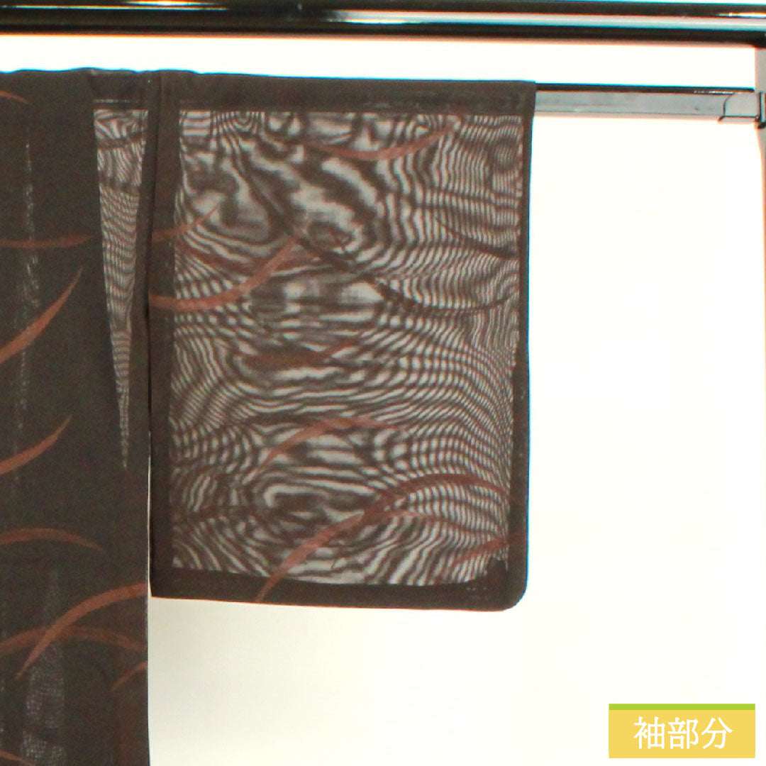 Summer pure silk komon length 161cm sleeve length 65.5cm reddish black (akaguroiro) monsha (monsha), tsuyukusa (dayflower) gauze, S rank, brown 1132001892414