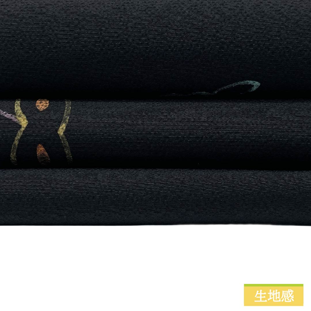 半幅帯 正絹 Ｓランク 黒色（くろいろ） 蝶 帯丈344cm 黒系 1125002982310