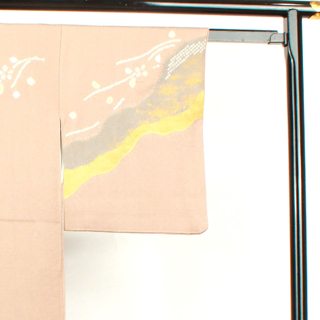 Homongi, lined, length 151.5cm, sleeve length 63cm, plum gray, tie-dye, abstract pattern, pure silk, A rank, brown, 1112002623214