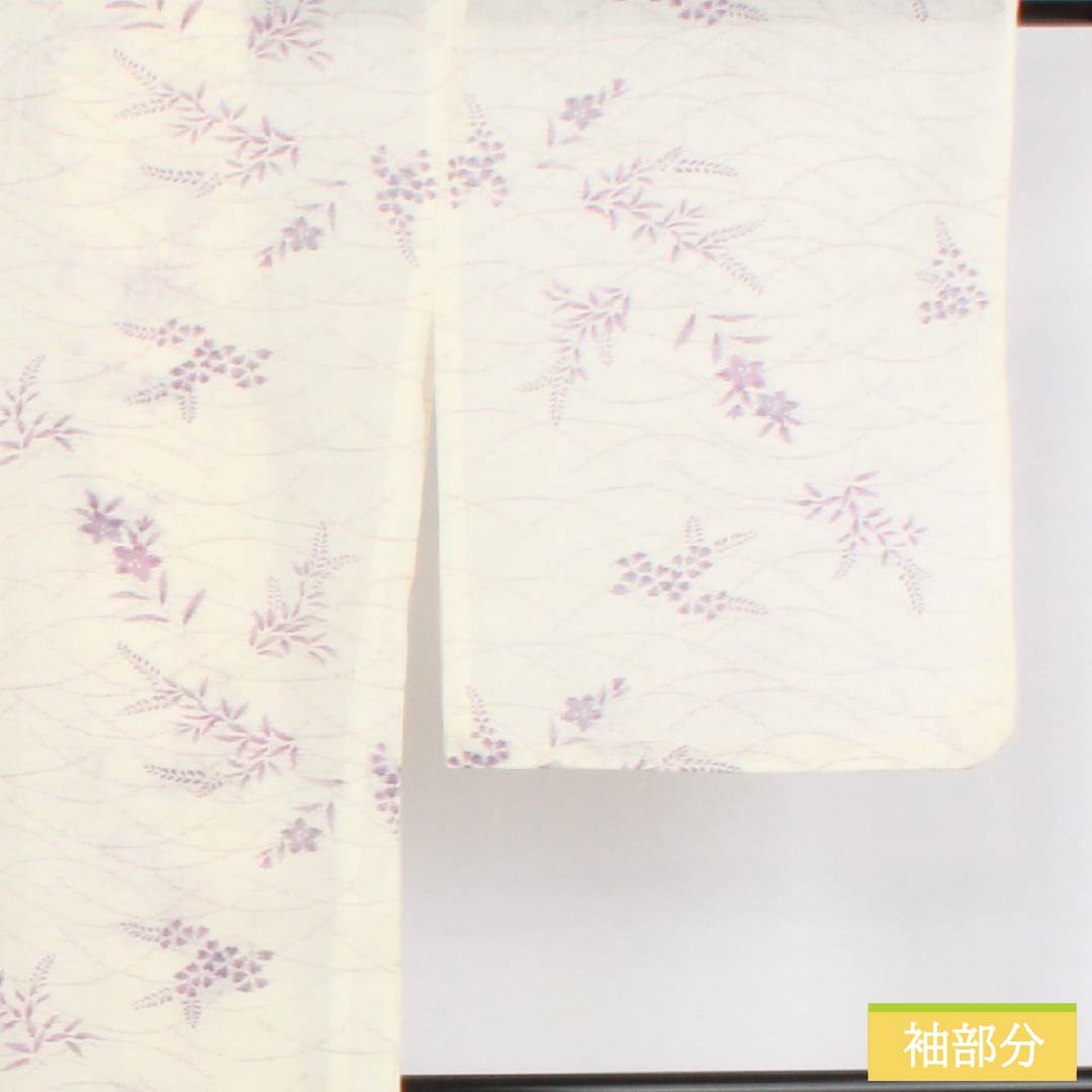 Summer linen tsumugi (pongee) kimono, length 165cm, sleeve length 69cm, milky white (nyuhakushoku) Ojiya-chijimi (Ojiya-style silk) with floral and gauze patterns, rank A, white, product number 1132002683511