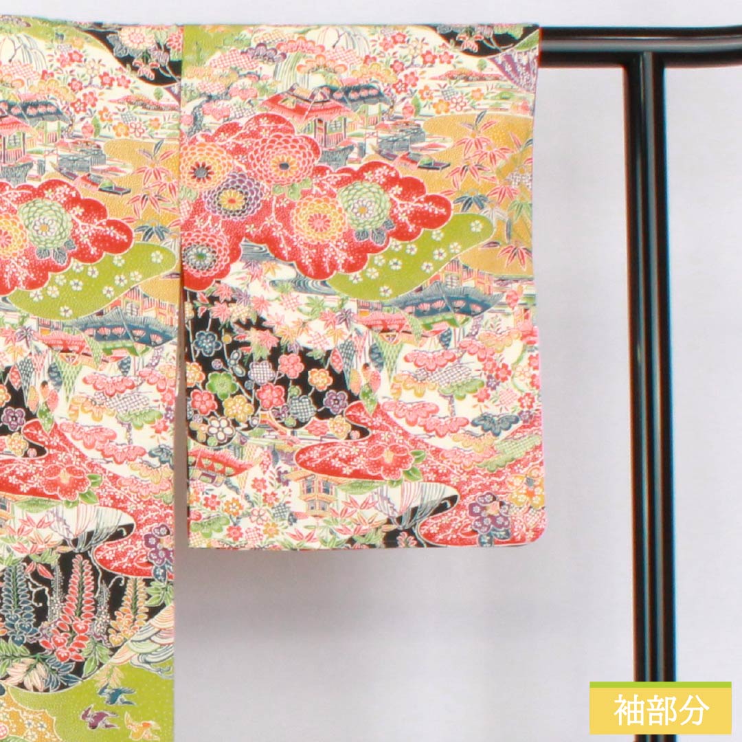 小紋 正絹 Sランク 身丈154cm 裄丈62cm 袷 鶸萌黄色（ひわもえぎいろ） 京紅型 吉祥文様 緑系 1115006832219