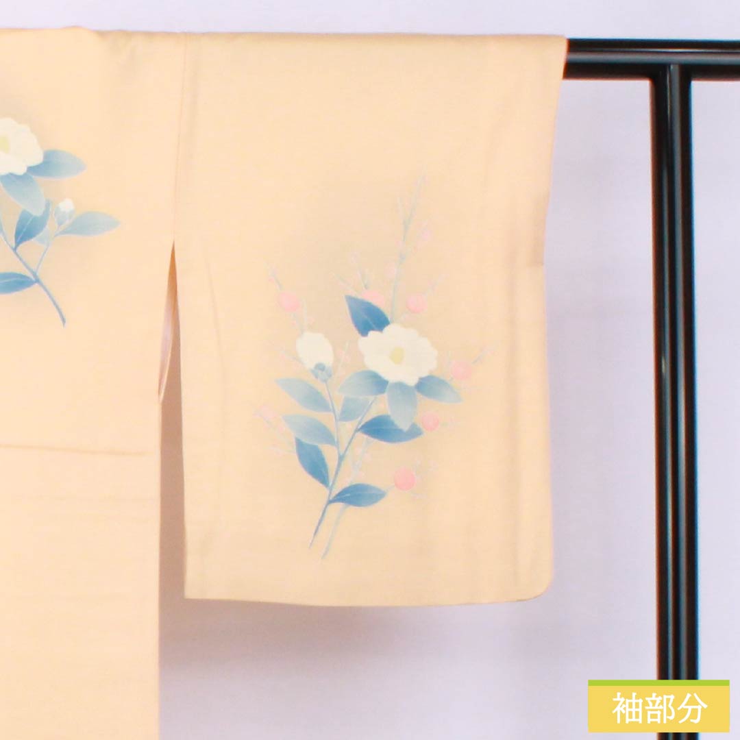 訪問着 正絹 Aランク 袷 身丈166.5cm 裄丈62.5cm 薄柿色（うすがきいろ） 京友禅 椿 橙系 1112006363526