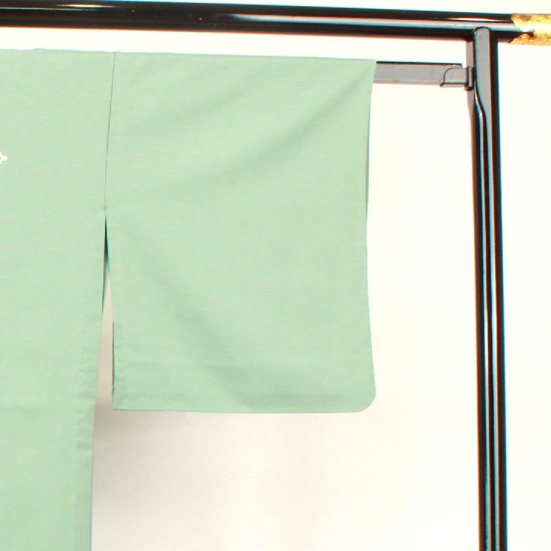 Plain color polyester rust celadon color washable kimono plain pattern assembled lattice length 166cm sleeve length 68cm lined A rank green 1114000773519