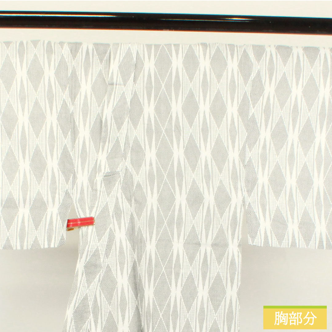 浴衣 木綿 身丈142.5cm 裄丈67cm Sランク 単衣 白系 男物 幾何学模様 1118004962411