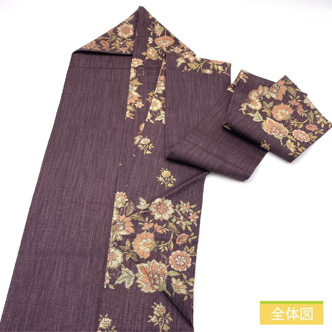 名古屋帯 二人静色（ふたりしずかいろ） 唐織 更紗模様 帯丈365cm 正絹 Sランク 六通 カジュアル 紫系 1124006882320 名古屋仕立て