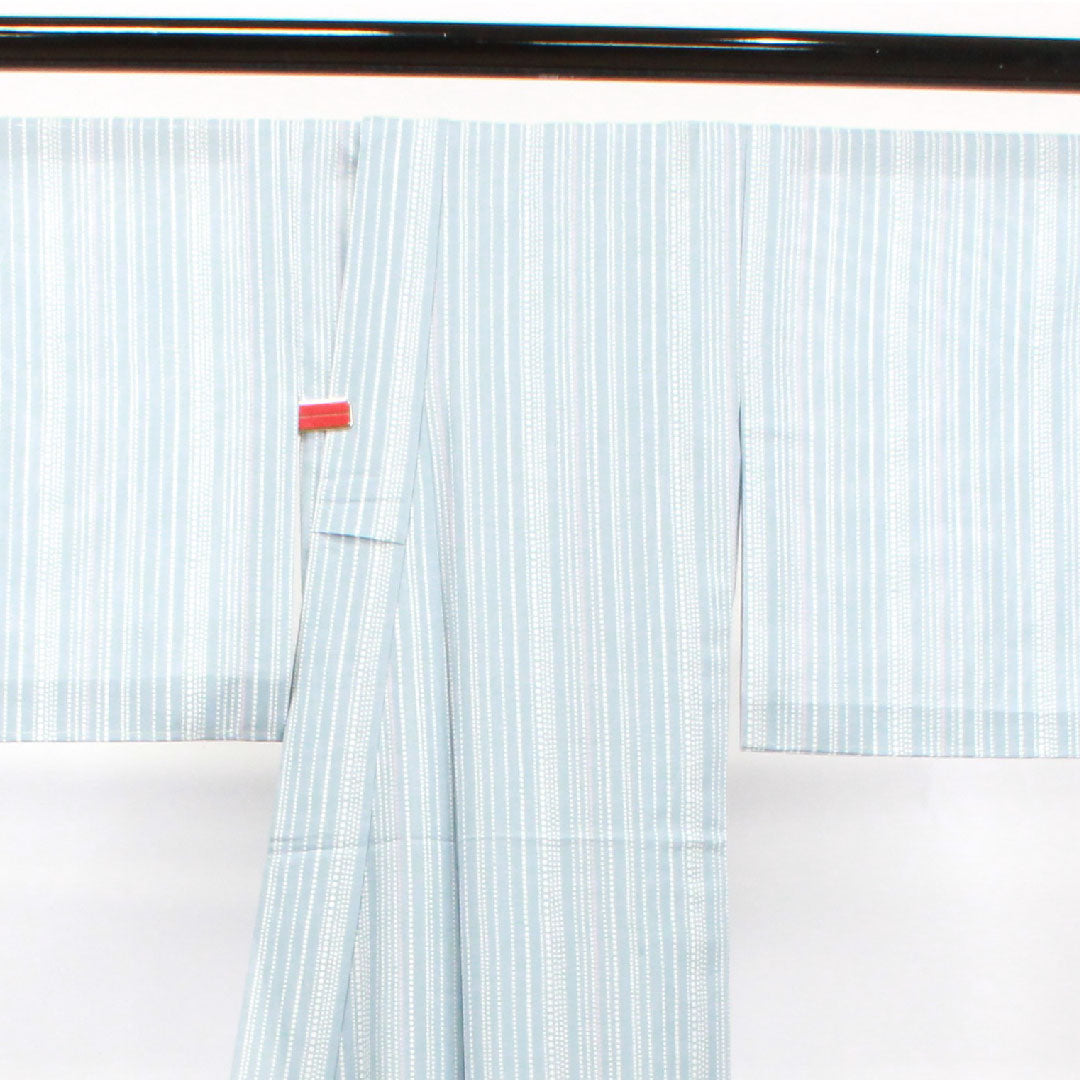 夏物 正絹 小紋 身丈153cm 裄丈62cm 白群色（びゃくぐんいろ） 幾何学模様 絽 Sランク 青系 1132001372217