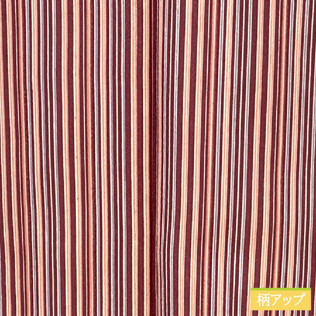 小紋 ポリエステル Sランク 身丈163.5cm 裄丈64.5cm 単衣 蘇芳色（すおういろ） 洗える着物 縞 紫系 1115008132420