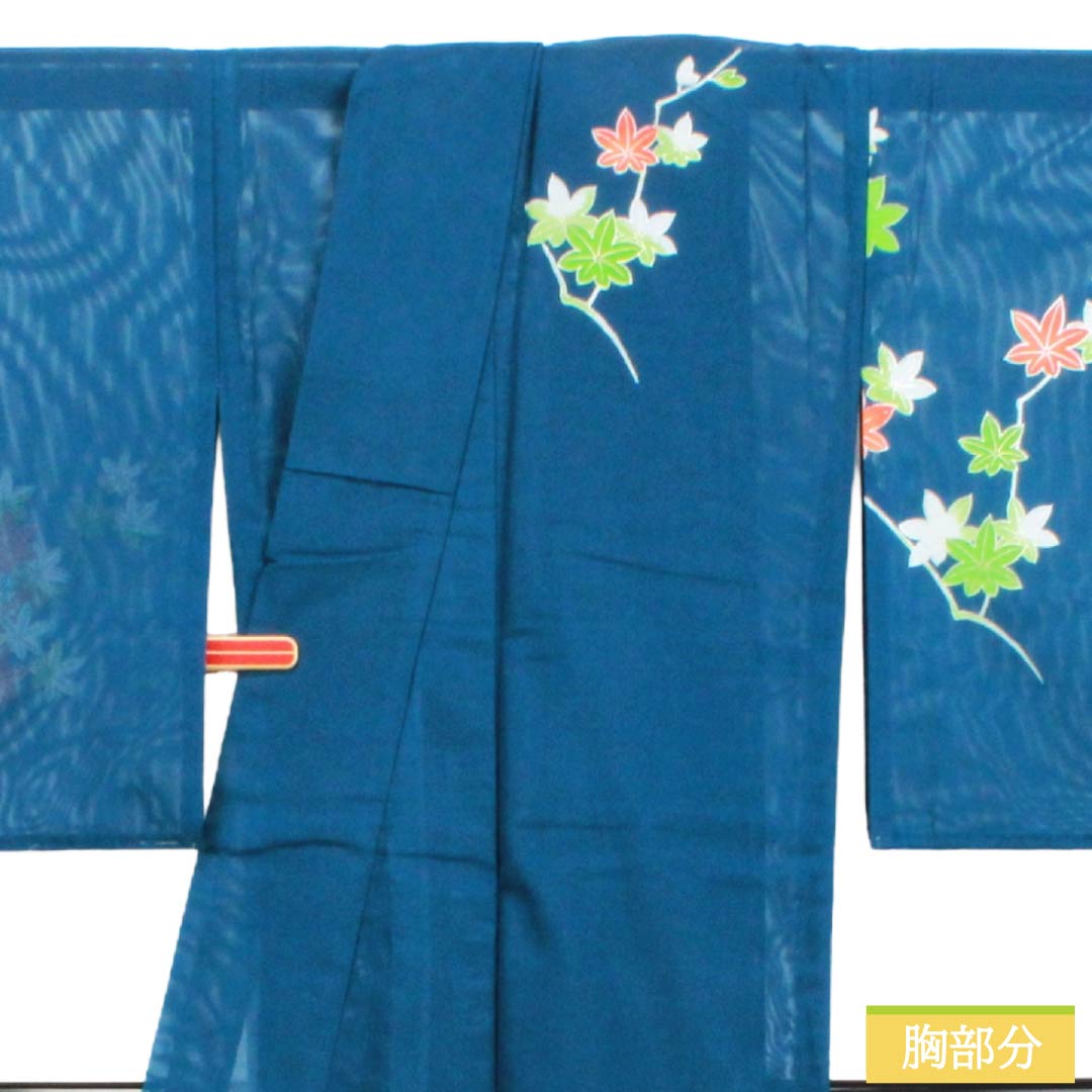 夏物 ポリエステル 付下げ Aランク 身丈163.5cm 裄丈63cm 深縹色（ふかきはなだいろ） 古典柄 洗える着物 絽 青系 1132005263417
