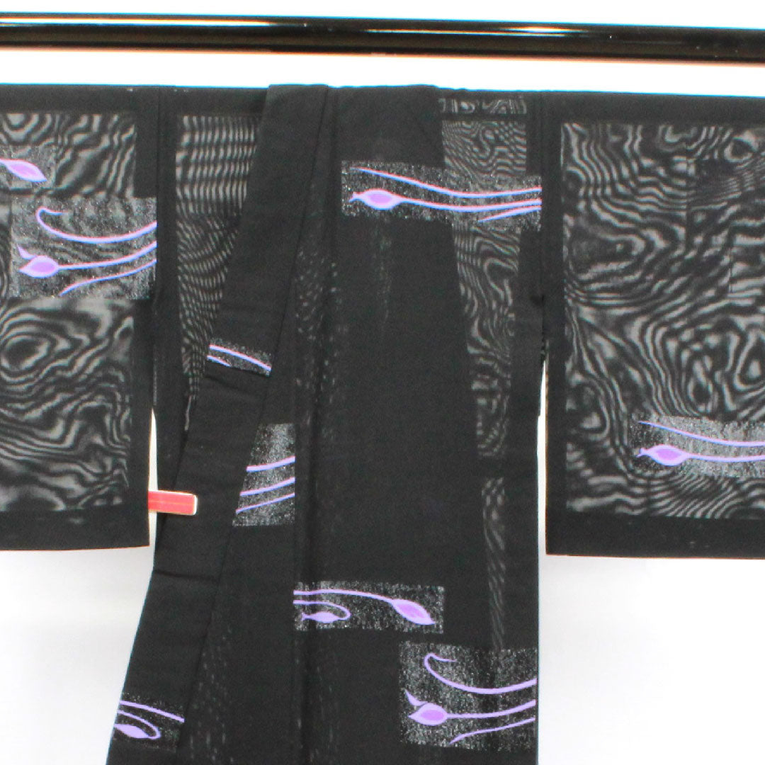 Summer pure silk tsumugi length 155cm sleeve length 62.5cm abstract pattern gauze rank S black 1132000932310