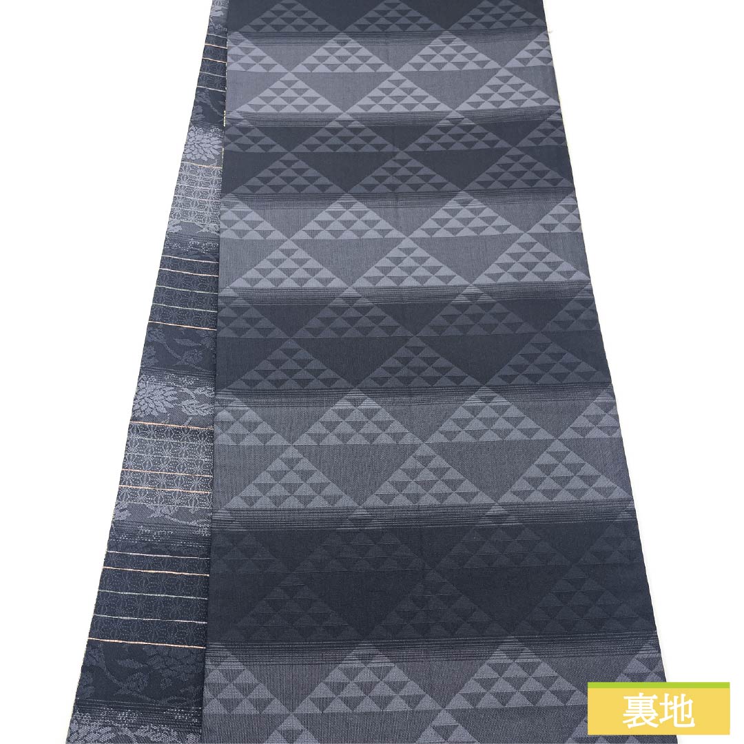 A-Rank Pure Silk Obi (Sash), Shakujo-iro (Tin-Tsuki) with Wana-ori (Wa-na) and Grape Arabesque Pattern, Length 476cm, Six-Ply, Formal, Gray, Item Number 1123015233422