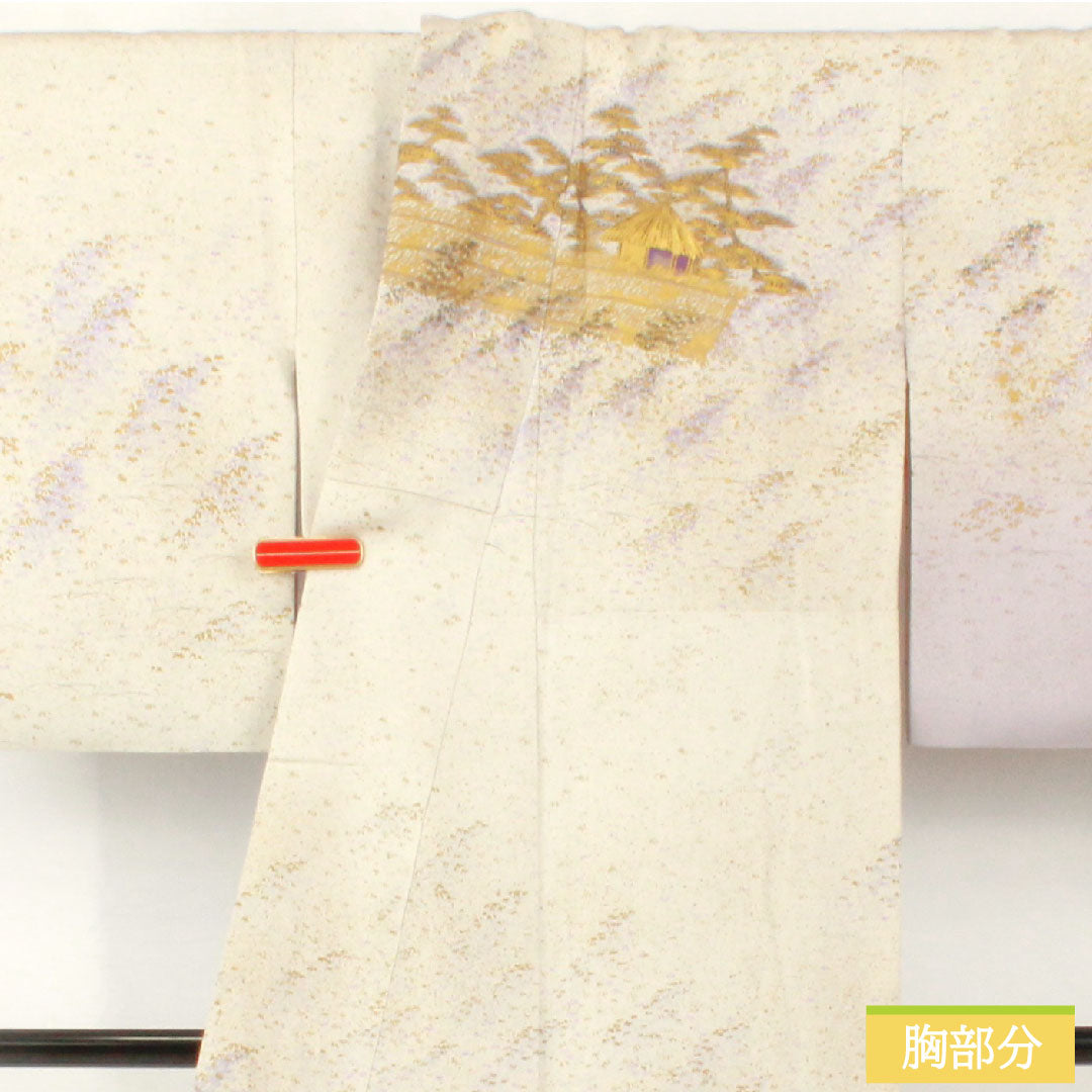 訪問着 正絹 袷 身丈158cm 裄丈62cm 銀白色（ぎんはくしょく） 京友禅 風景模様 パールトーン加工 作家物 Aランク グレー系 1112004963322