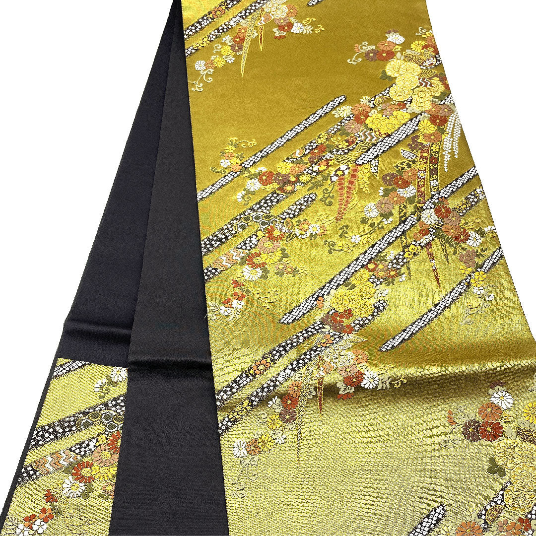 Fukuro Obi Wisteria and Chrysanthemum Length 446cm Pure Silk S Rank Six-way Formal Gold 1123004432321
