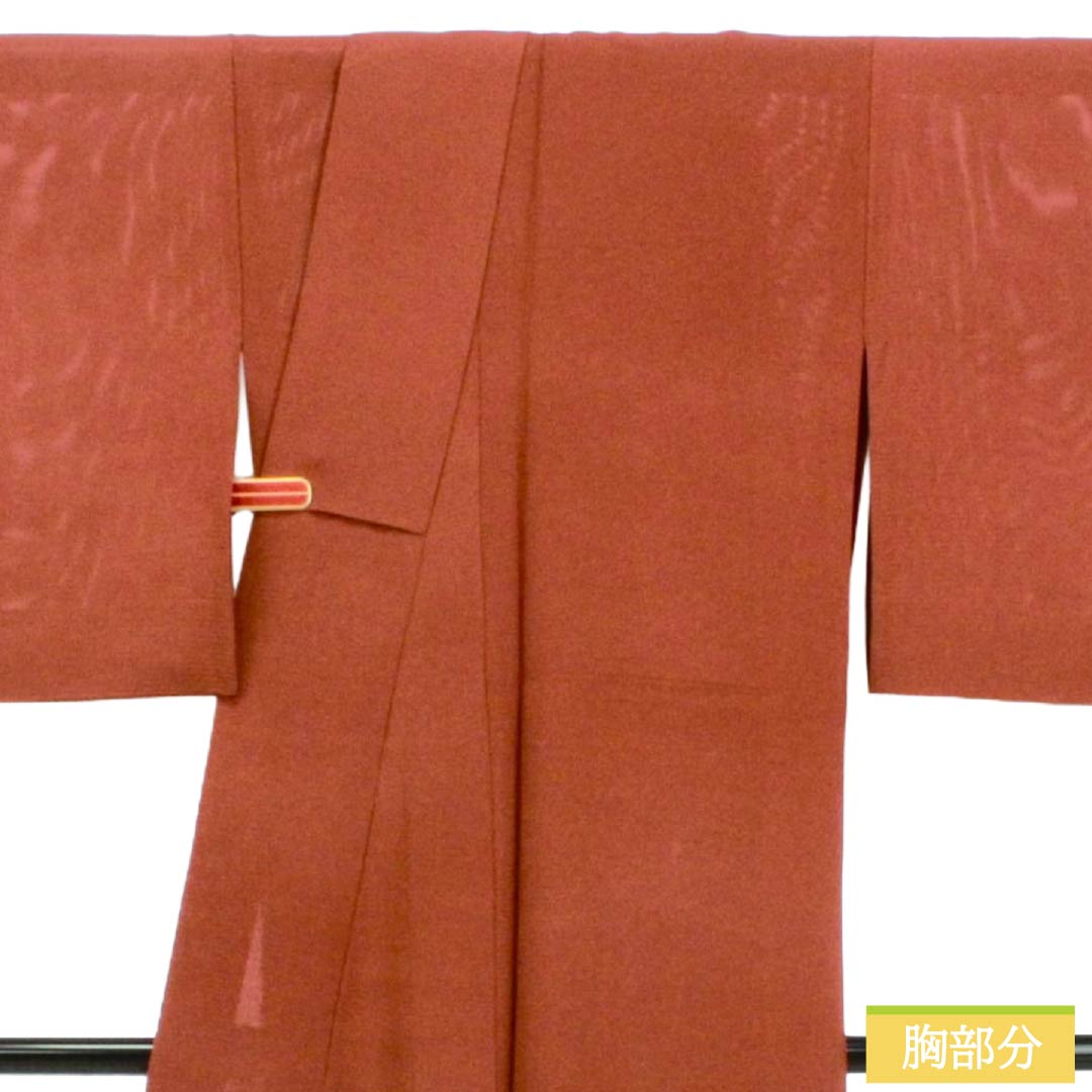 夏物 正絹 色無地 Sランク 身丈158cm 裄丈65cm 赤褐色（せきかっしょく） 丸に剣片喰 一つ紋 絽 茶系 1132003642314