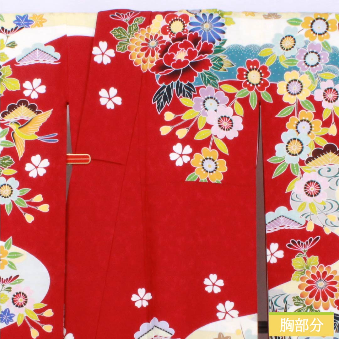 振袖 正絹 Sランク 身丈166.5cm 裄丈65.5cm 袷 真紅色（しんくいろ） 吉祥文様 牡丹 菊 梅 桜 赤系 1113002212512