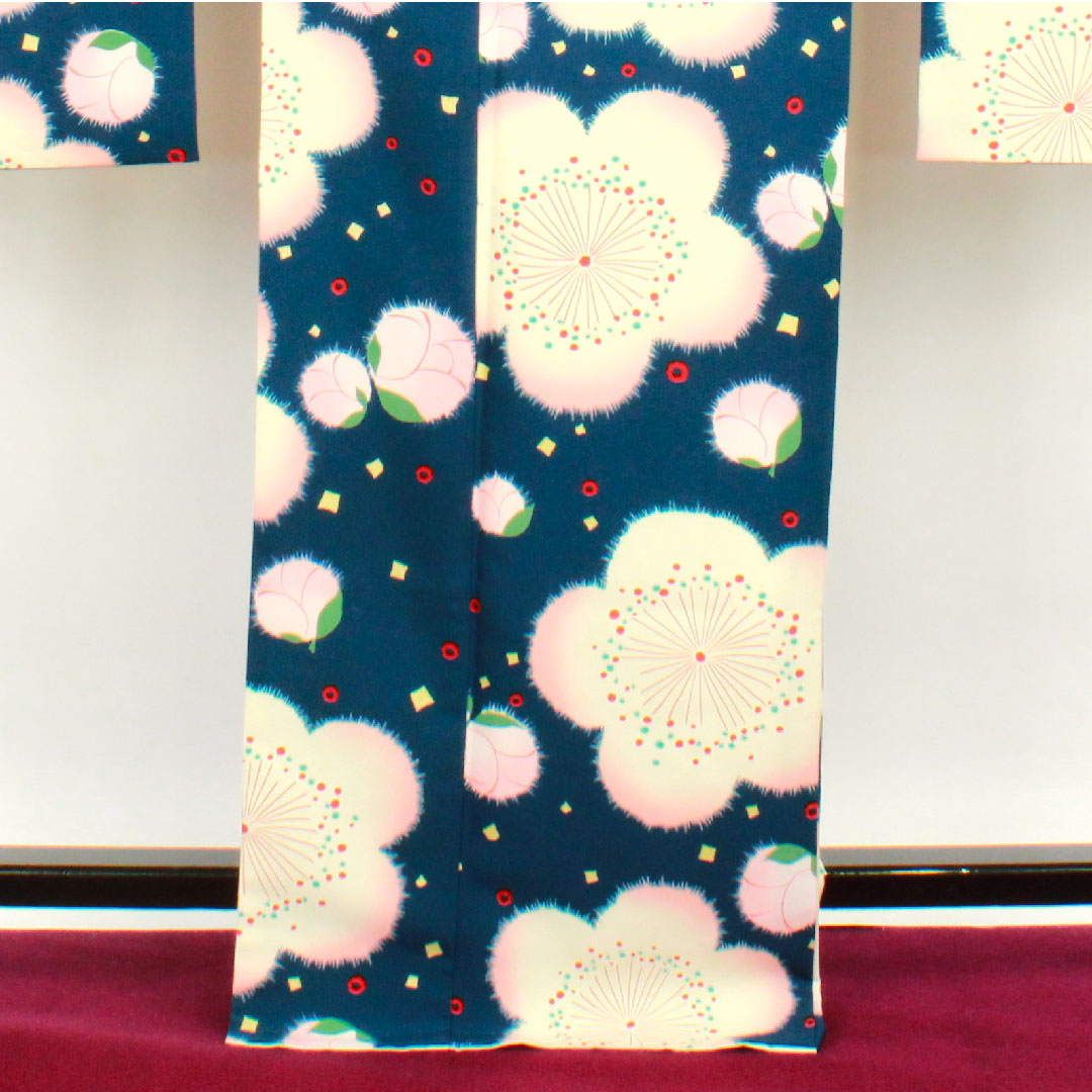 振袖 身丈170cm 裄丈67cm 袷  濃藍色 洗える着物 桜  ポリ Sランク 紺系 1113000992618