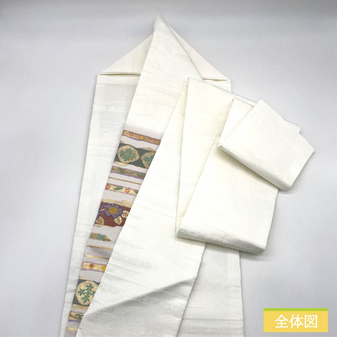 名古屋帯 ポリエステル Sランク 古典柄 横段調 唐花 帯丈372cm ポイント柄 セミフォーマル 白系 1124010792311 名古屋仕立て