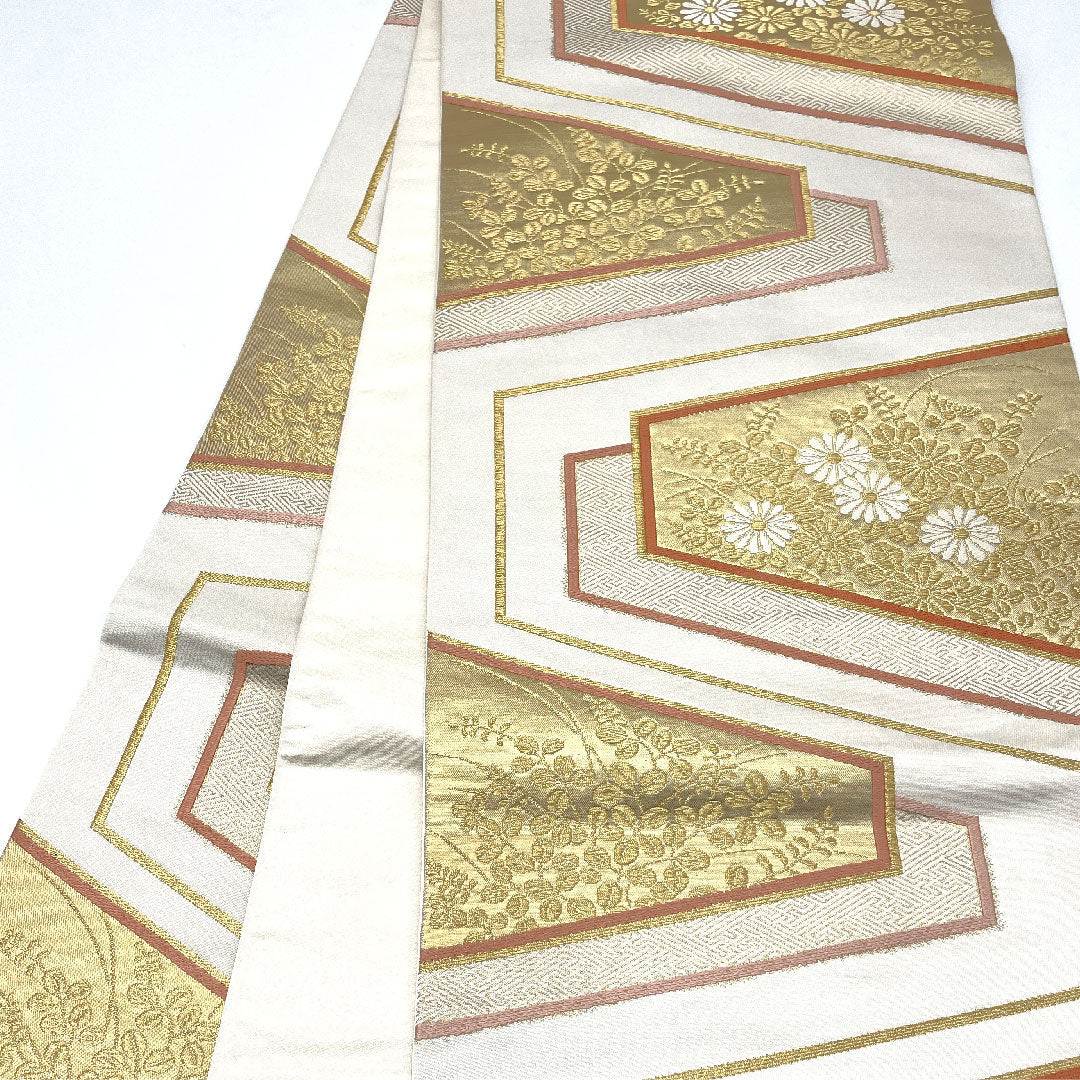 袋帯 渡文 全通 帯丈432cm 正絹 Aランク 全通 フォーマル 白系 1123003733311