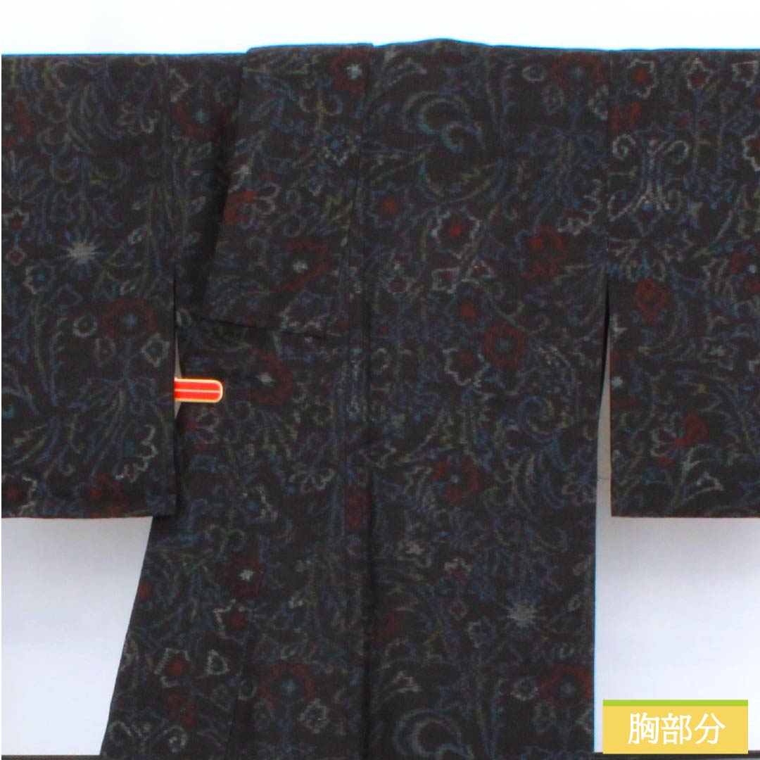 紬 正絹 Sランク 身丈157cm 裄丈66cm 相済茶色（あいすみちゃいろ） 抽象模様 単衣 紺系 1116004152318