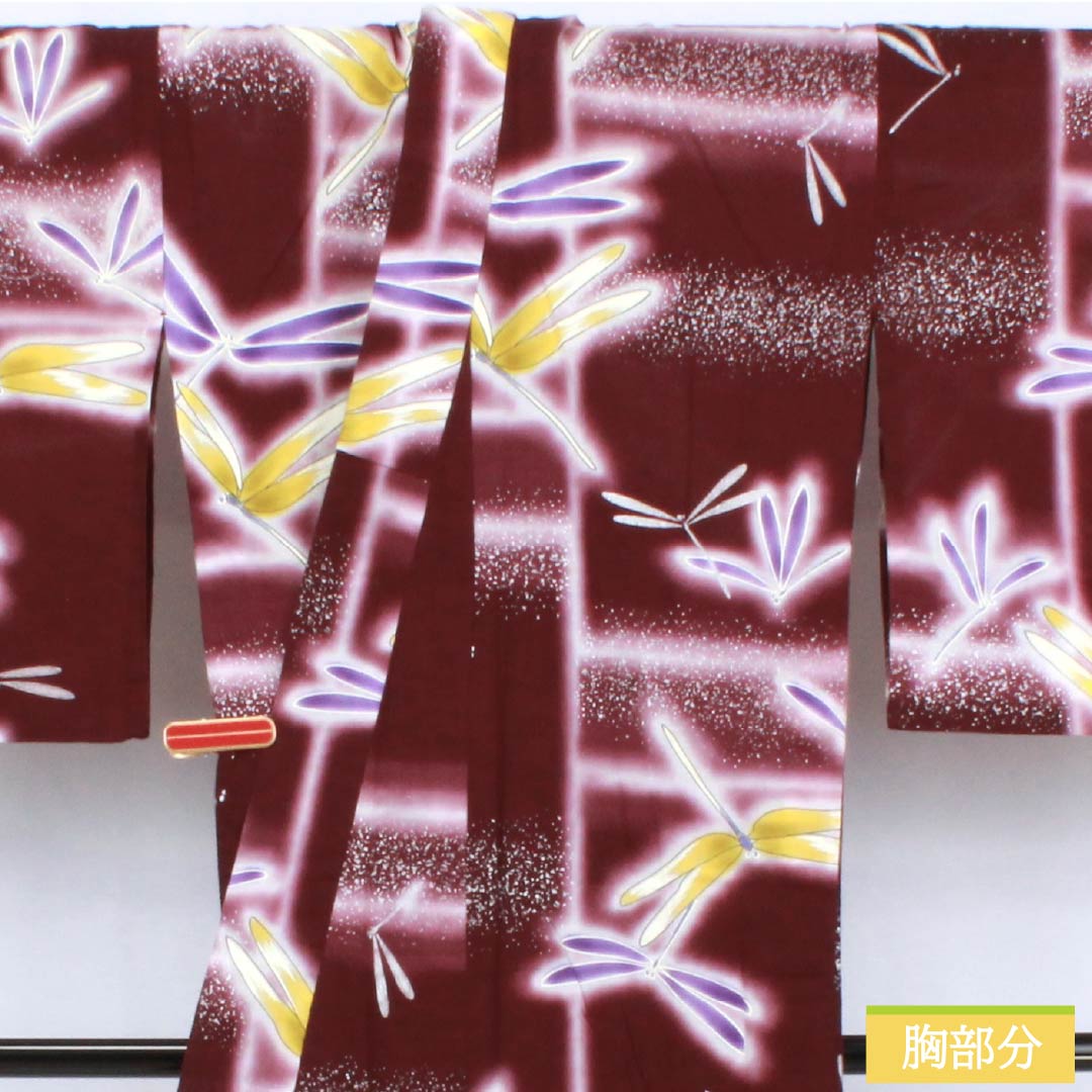 Cotton Yukata, Length 165cm, Sleeve Length 67.5cm, Rank A, Single Layer, Purple with Mulberry Color, Dragonfly Design, Kansai Yamamoto, Product Number 1118006293520