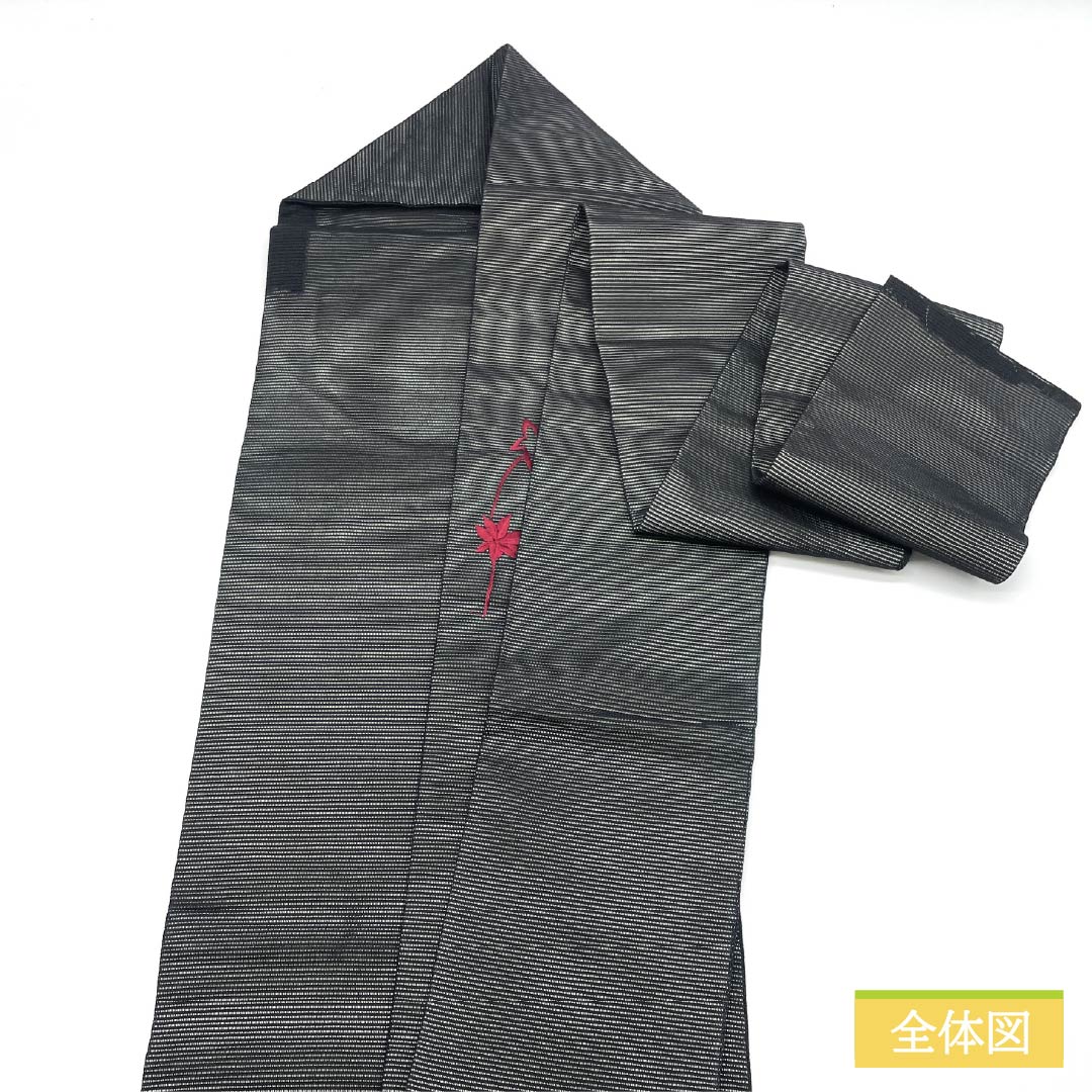 名古屋帯 正絹 夏帯 紅葉 刺繍 帯丈367cm Sランク ポイント柄 セミフォーマル 黒系 1124006752310 名古屋仕立て