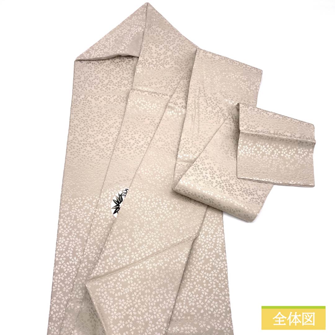 名古屋帯 正絹 Sランク 名古屋仕立て 鴇色鼠色（ときいろねずいろ） 型染 丸に花柄 染め帯 帯丈366cm ポイント柄 カジュアル ベージュ系 1124014232325