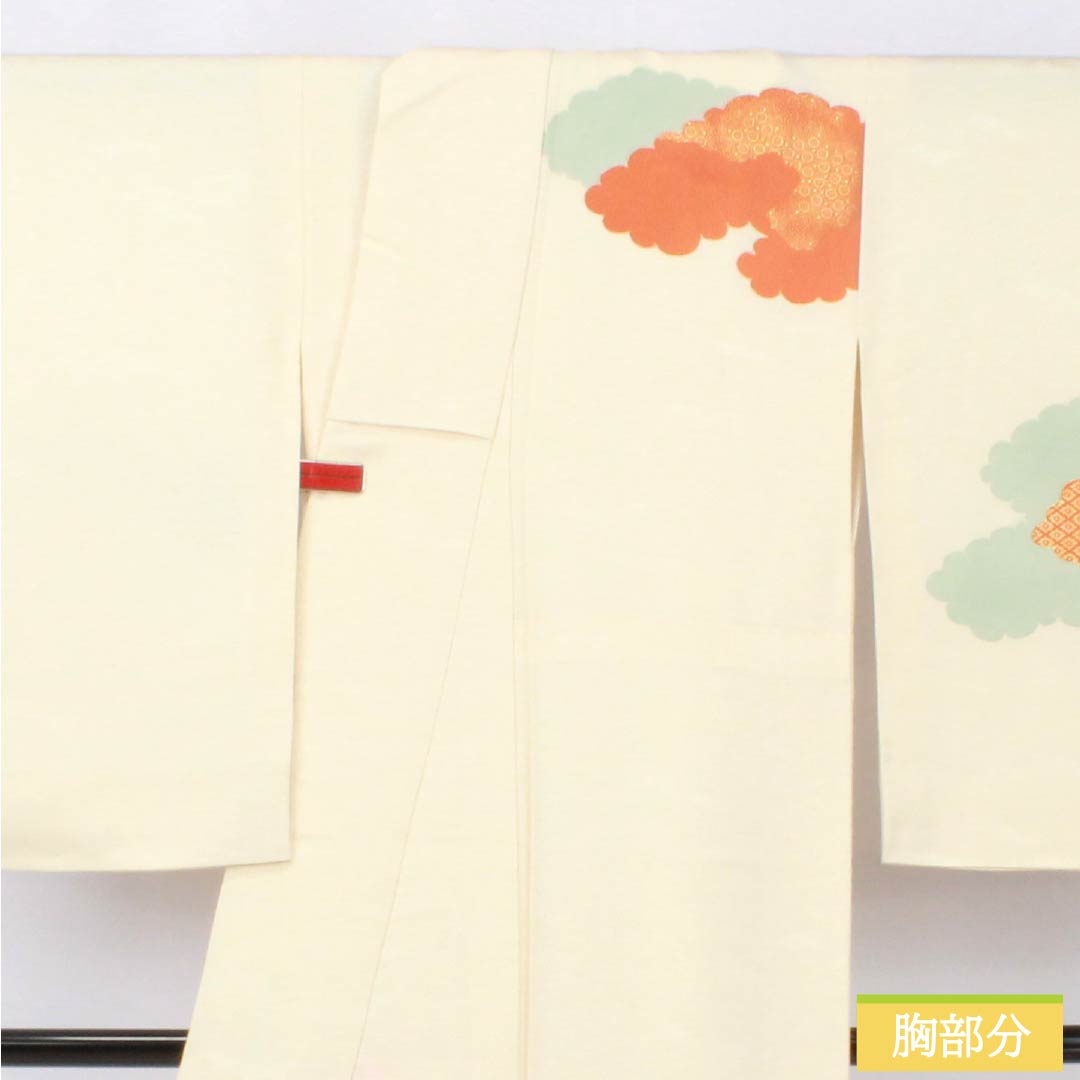 訪問着 正絹 Aランク 袷 身丈157.5cm 裄丈62cm 乳白色（にゅうはくしょく） 京友禅 雲取り しつけ糸付き 白系 1112006563311