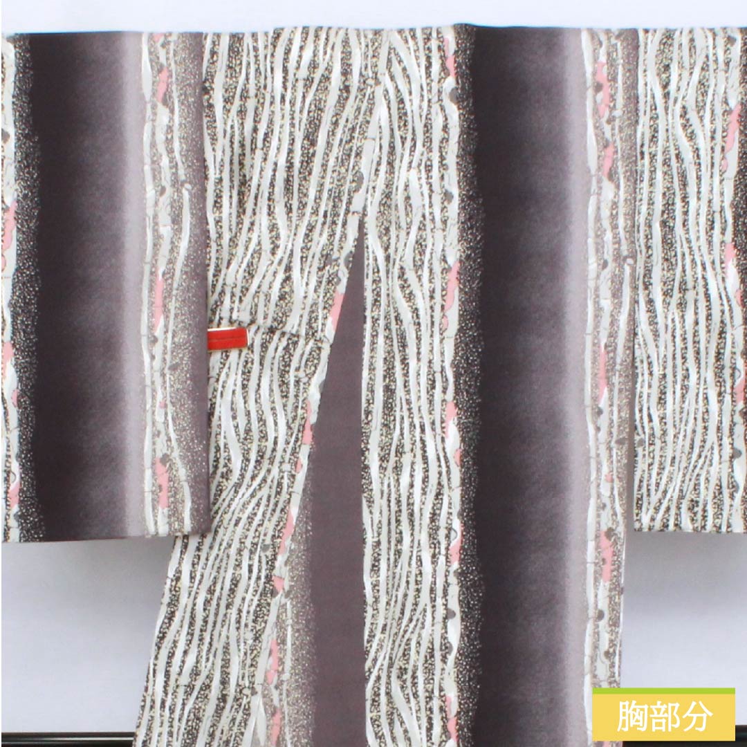 小紋 ポリエステル 身丈158cm 裄丈64.5cm 袷 今鶴羽色（いまつるはいろ） 縦縞 洗える着物 Sランク グレー系 1115006262322