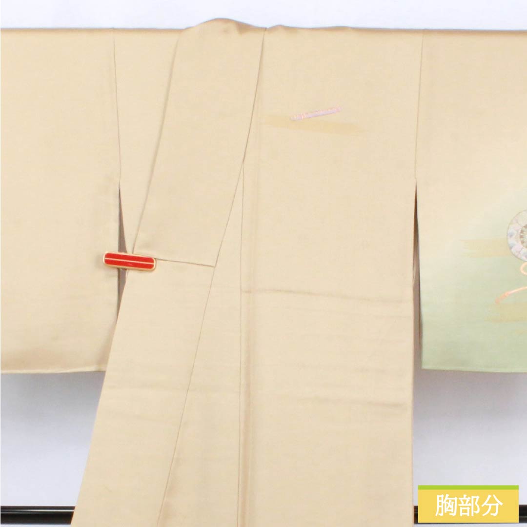 訪問着 正絹 Aランク 袷 身丈159cm 裄丈63.5cm 胡桃色（くるみいろ） 蘇州刺繡 付下げ 御所車 ベージュ系 1112006663325