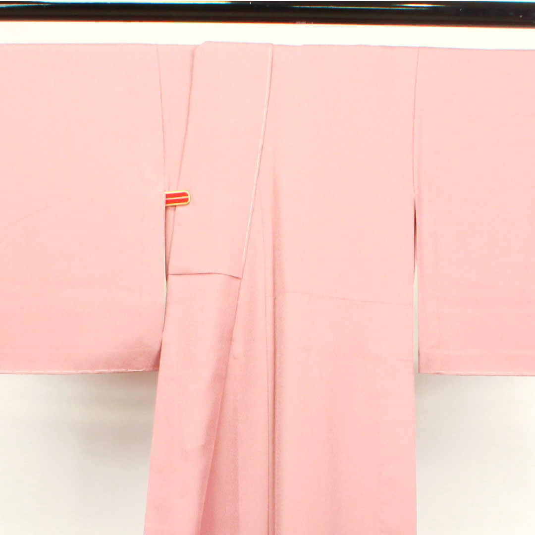 色無地 ポリエステル 帯紅色 洗える着物 しつけ糸付き 中陰桔梗  身丈156.5cm 裄丈61.5cm 単衣  Aランク ピンク系 1114000683313
