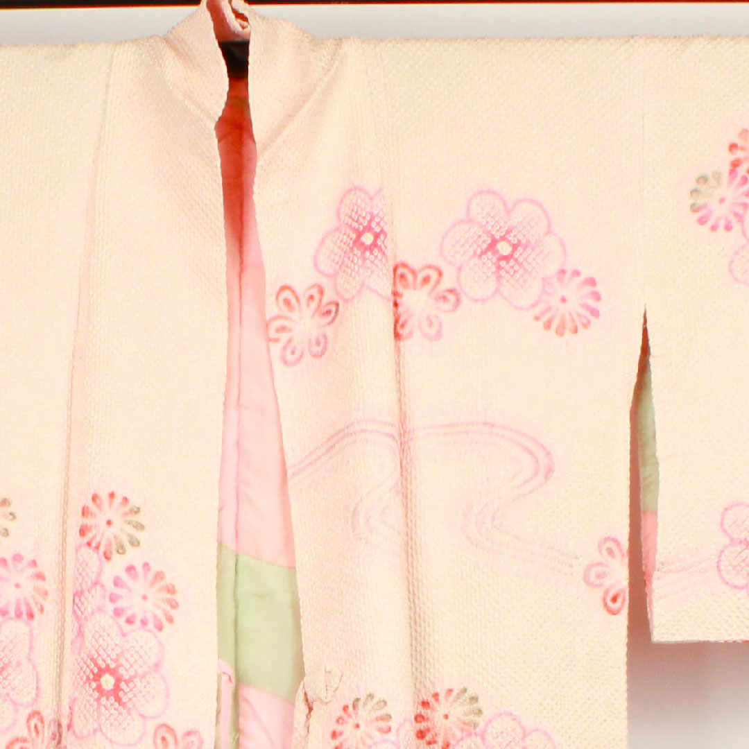 道中着 身丈90.5cm 裄丈63.5cm 曙色 花模様 正絹 Sランク 袷 ピンク系 1117000372913