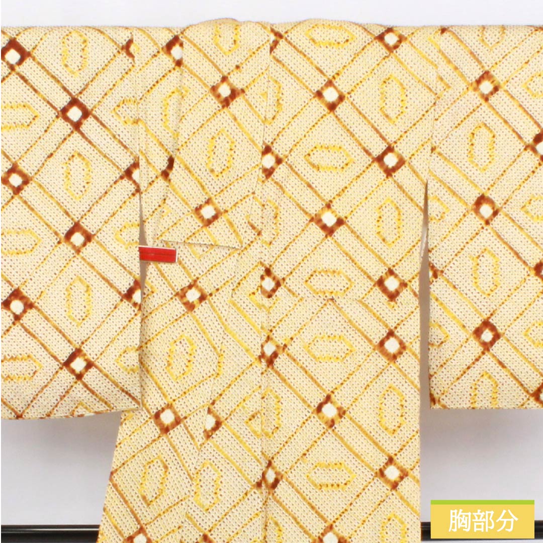 小紋 正絹 Aランク 身丈158cm 裄丈64cm 袷 藤黄色（とうおういろ） 絞り 幾何学模様 黄系 1115006583323