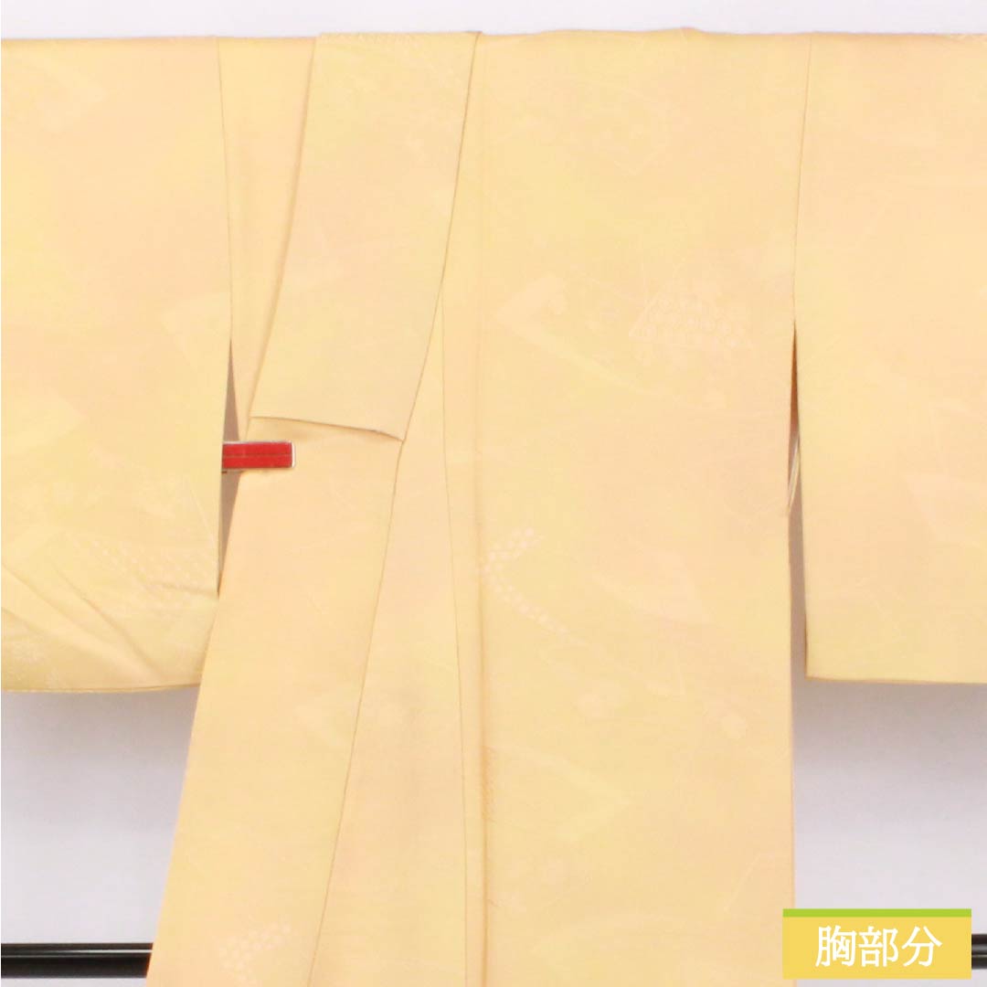 色無地 正絹 Aランク 身丈160cm 裄丈64.5cm 薄柑子色（うすこうじいろ） 密陀僧色（みつだそういろ） ぼかし染め 扇面 袷 橙系 1114002663426