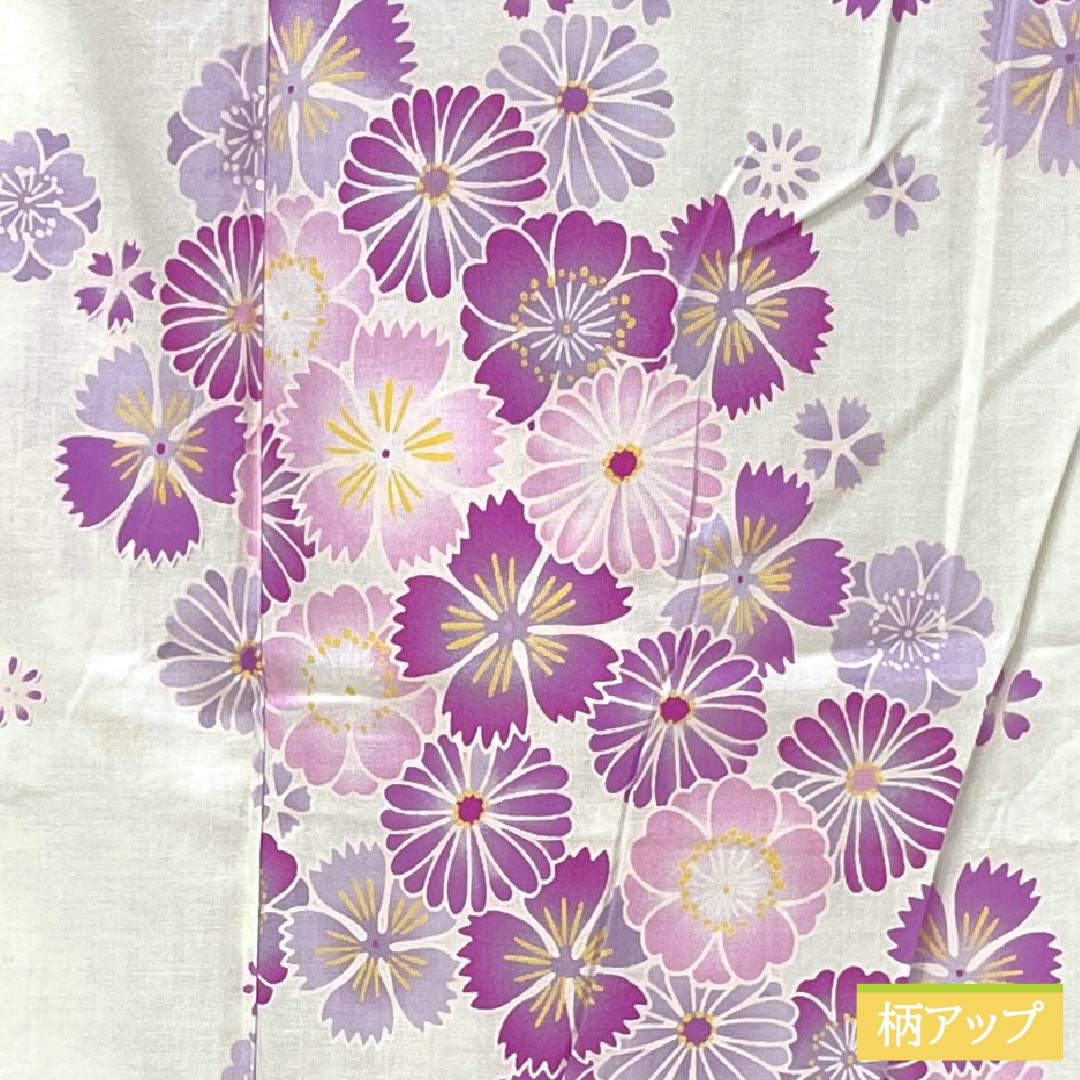 浴衣 木綿 Aランク 身丈164.5cm 裄丈63cm 桜 菊 単衣 白系 1118007513411