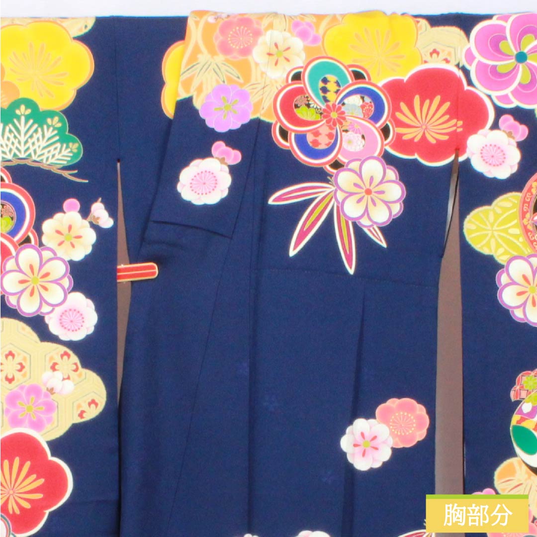 リサイクル着物】振袖 正絹 Sランク 身丈174.5cm 裄丈67.5cm 袷 紺色