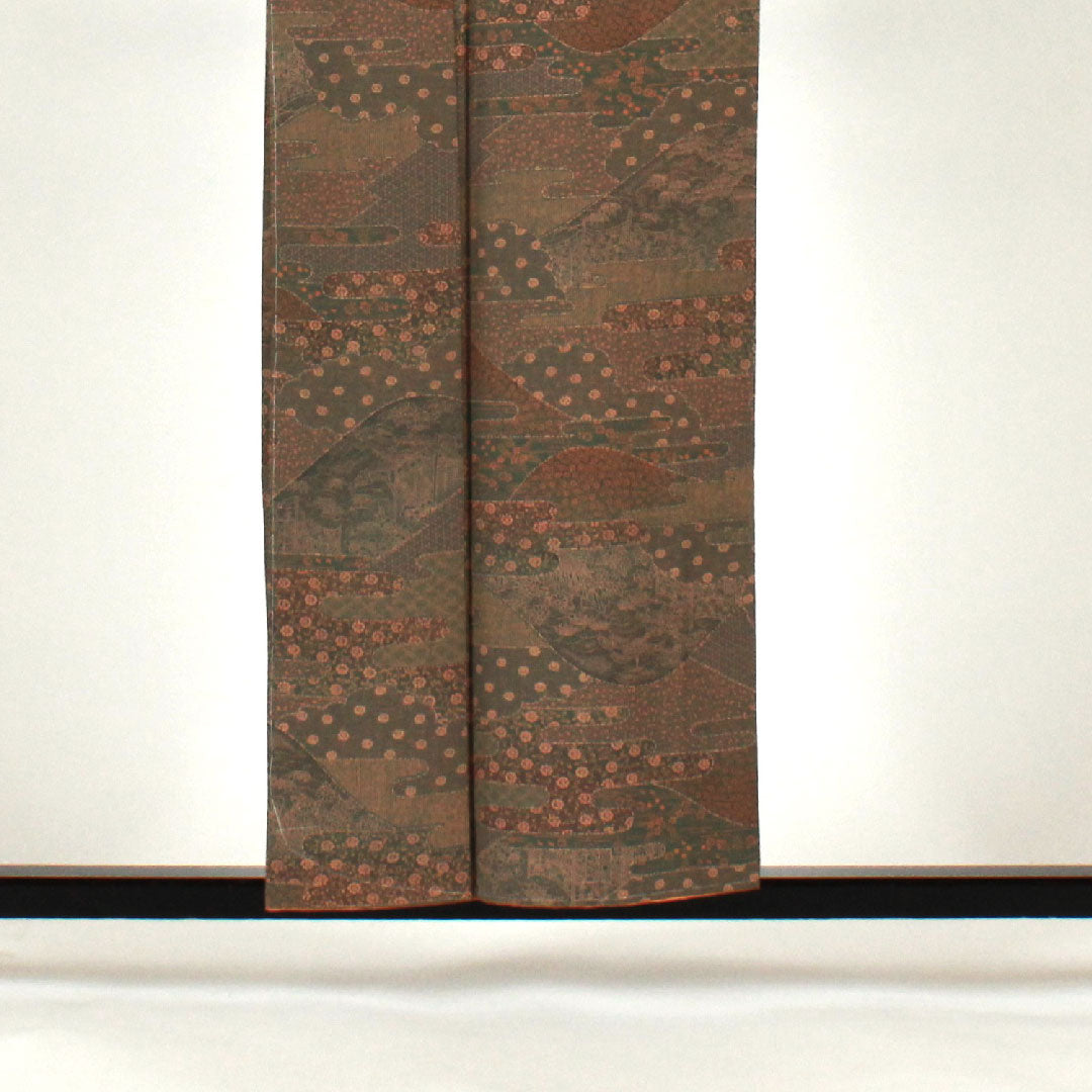 小紋 身丈157cm 裄丈63cm 袷  江戸小紋 六谷博臣 霞に花  正絹 Sランク 緑系 1115000692319