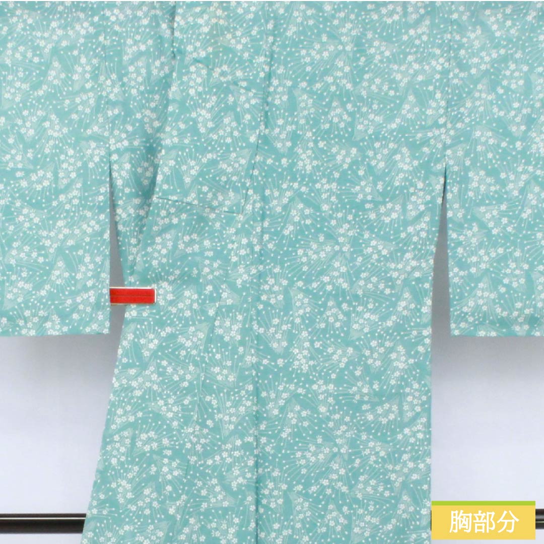 リサイクル着物】夏物 ポリエステル 小紋 身丈161cm 裄丈64cm 水浅葱色