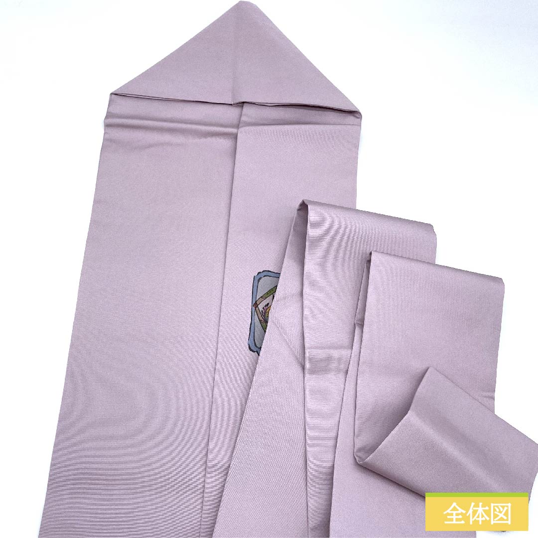 名古屋帯 白梅色 作家物 魚柄 抽象鳥 抽象花模様 帯丈373cm 正絹 Sランク ポイント柄 カジュアル 紫系 1124005682320  名古屋仕立て