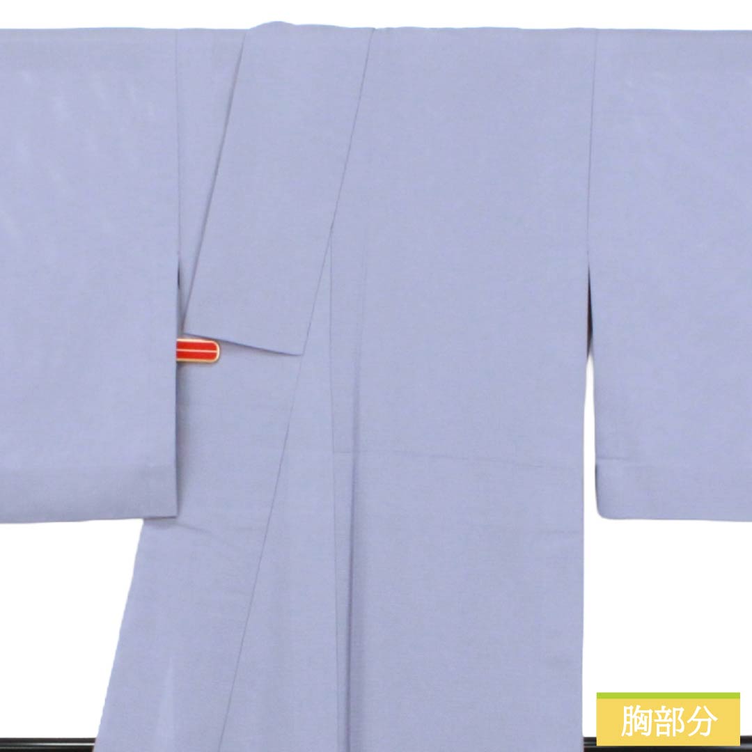 夏物 ポリエステル 色無地 Sランク 身丈150.5cm 裄丈63cm つるば鼠色（つるばねずいろ） 羽田登喜男監修 一つ紋 丸に違い鷹の羽 絽 紫系 1132005522120