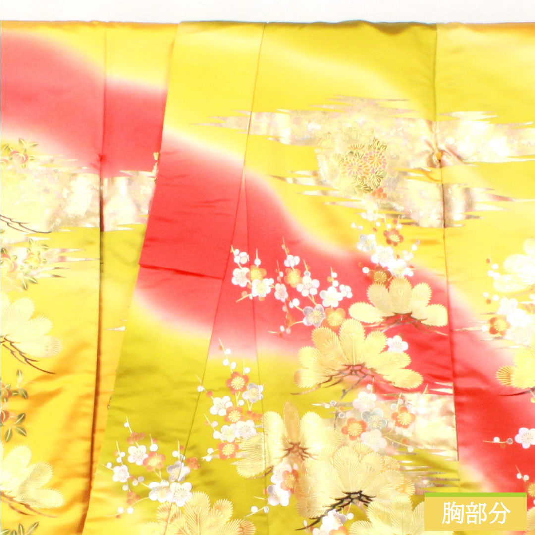 色打掛 正絹 Aランク 身丈185cm 裄丈66.5cm 金彩加工 松竹梅 菊 袷 赤系 1110000933912
