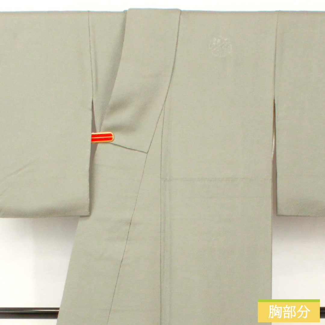 訪問着 正絹 袷 身丈156cm 裄丈62.5cm 灰色（はいいろ） 汕頭刺繡 一つ紋 片喰 雪輪 椿 Sランク グレー系 1112005022322