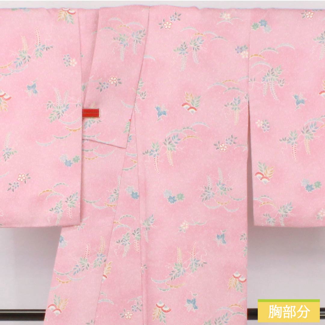 ★着物10★ 1円 化繊 小紋 菊 枝花 草花 袷 身丈165cm 裄68cm [同梱可] ☆☆ Kisste 着物 小紋 袷 赤 水色 橙 黒 梅 芸艸堂 L フリーサイズ